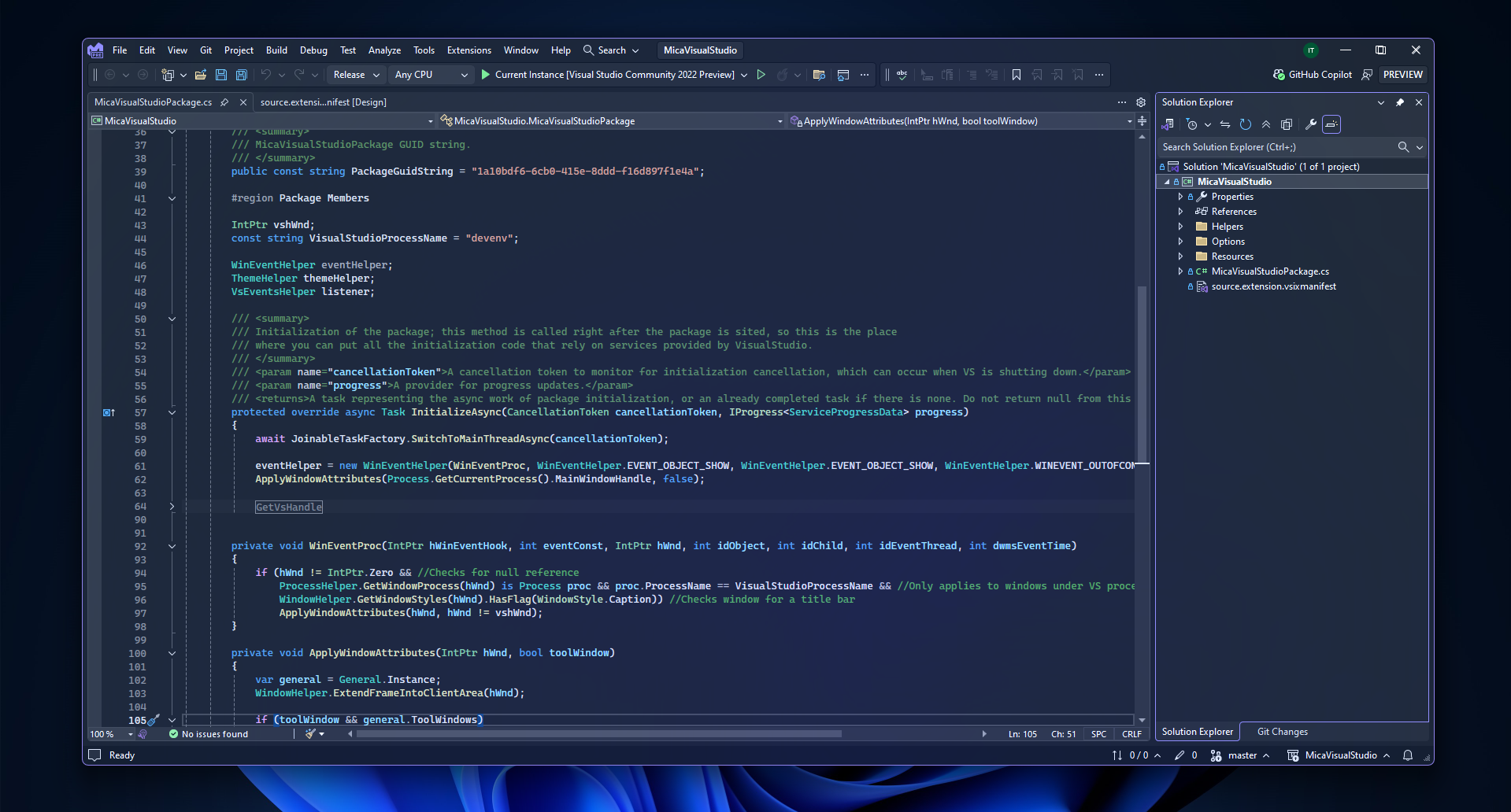 Mica Visual Studio showcase image